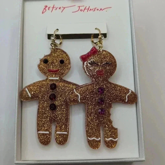 Betsey Johnson Gingerbread Couple Holiday Earrings Cookies NWT Christmas - Picture 4 of 7